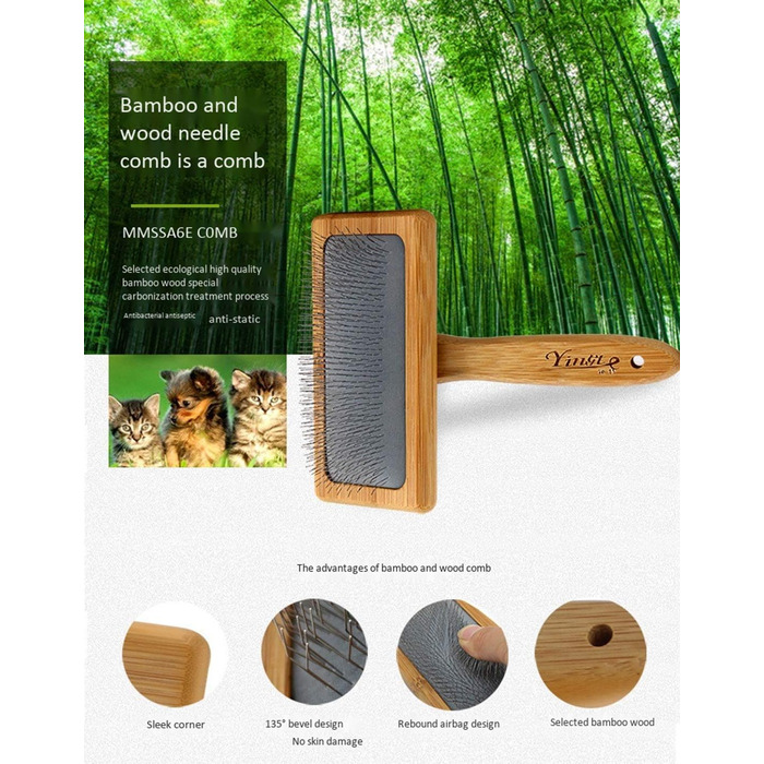 Щітка для грумінгу домашніх тварин з дерев'яною ручкою та металевими шпильками. Інструмент для видалення шерсті та розпушування. Підходить для собак та котів.