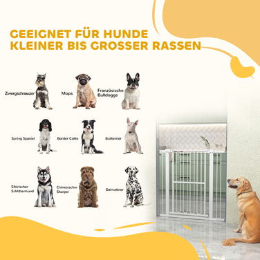 PawHut Dog Door Guard, 76-104 см Бар'єр без свердління, Сталеві сходові ворота, Захист сходів, Захисні ворота, Захисні ворота для сходів, Двері, Передпокій, Білий | Аосом