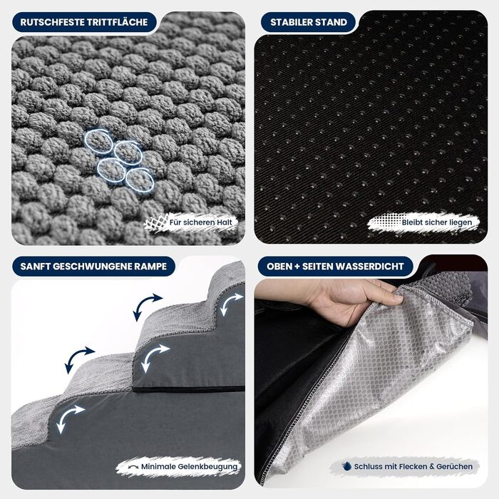 Сходинки для собак Mora Pets: зручні та безпечні сходи для ліжка та дивану, 4 сходинки, антиковзаюча поверхня, знімний чохол, 50 см висота