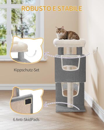 Дерево для кігтів Hzuaneri Kratzbaum 75 см, кігтеточка для котів з лежаком, будиночком, сизалевими стовпчиками та іграшками, сірий колір, MS07618LG