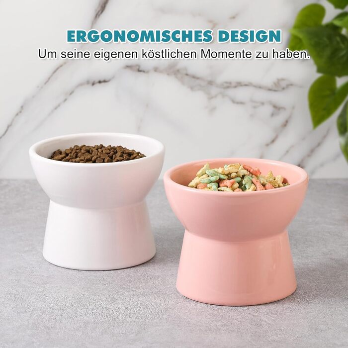 Підвищена годівниця для котів, керамічна - миска для води та їжі, антиблювотний дизайн, 550 мл, білий колір