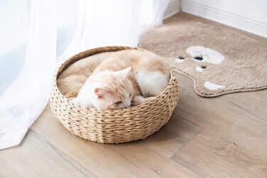 PetPals кругле ліжко з паперового шнура для котів і собак з подушкою, натуральний колір, ручна робота