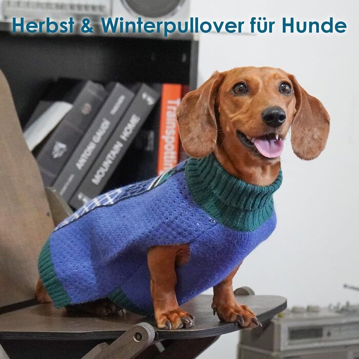 Пуловер для собак Katzinst з коміром-стойкою, з отвором для повідка | Легкий та теплий пуловер для великих собак, без рукавів, зимовий одяг для собак, зелений, 3XL, зелений (L, синій)