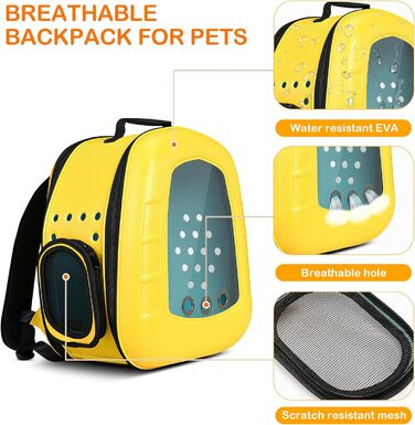 Рюкзак-переноска для кота та собаки ALLSOPETS Bubble, жовтий. Зручний рюкзак-переноска для котів та собак, для подорожей, прогулянок та походів. Відкидна підстилка.