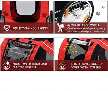 Складаний велопричіп для собак, з кріпленням та ременем безпеки. Велопричіп для собак 137*73*90 см (червоний/чорний)