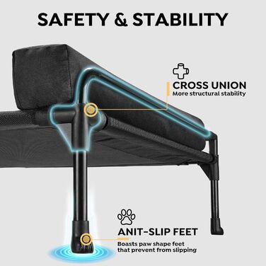 Лежанка для собак Veehoo Outdoor, чорна, 74 x 46 x 18 см. Охолоджуюча, піднята, знімний бордюр, для подорожей, миється.