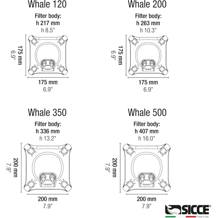 Зовнішній каністровий фільтр SICCE Whale 500 для акваріума, 390 GPH, ультратихий, для прісної та морської води, самовсмоктувальний, швидке від'єднання
