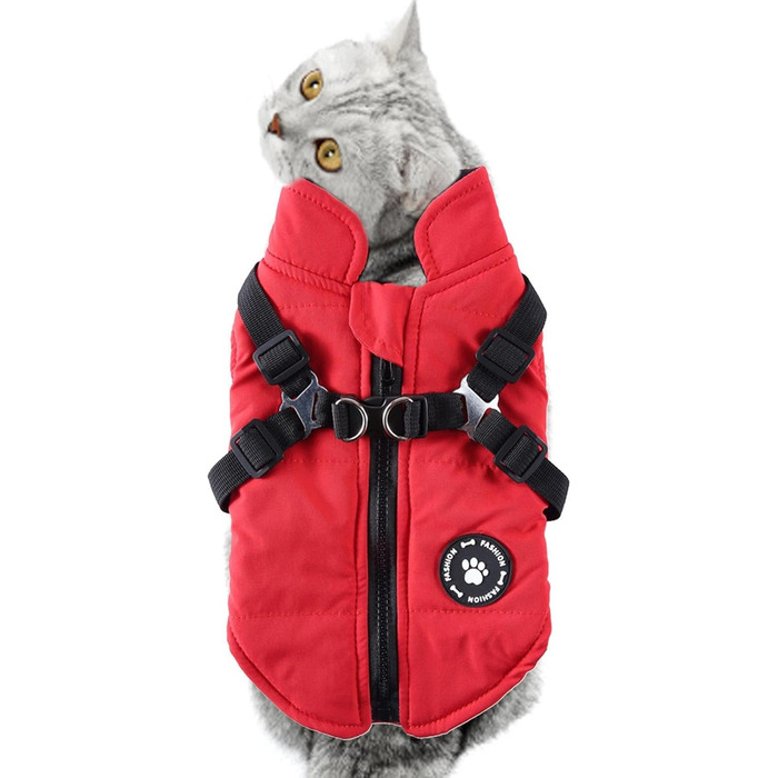 Водонепроникний зимовий одяг для собак: тепла жилетка з шлейкою, червоний костюм Baumwolle (2XL)