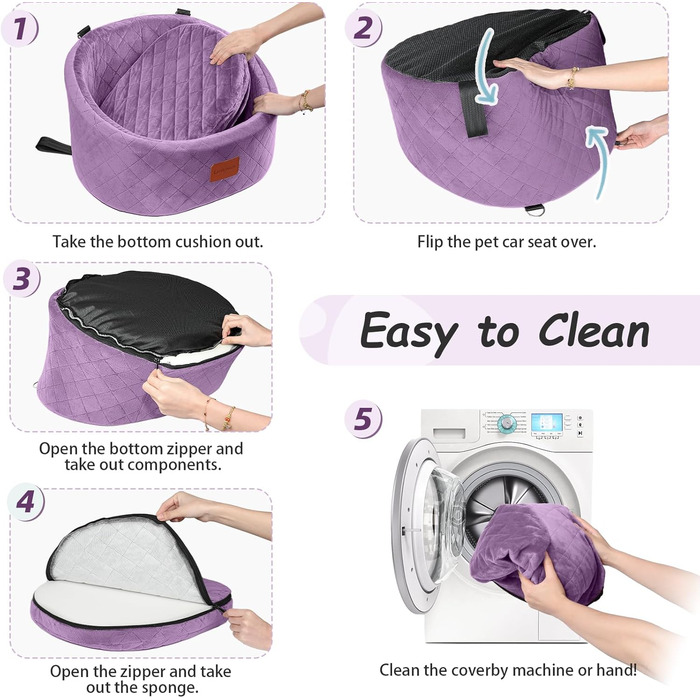 Зручний автокрісло для собак з кріпленням для безпеки, миється, з неслизьким дном (Purple, Small)