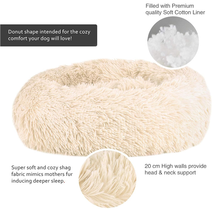 М'яке кругле ліжко для котів та собак. Кругле лежанка для тварин, пухнасте, миється, 70см, бежеве. Лежанка-донат для кошенят та маленьких собак.