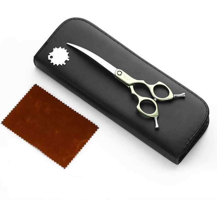 Професійна вигнута ножиця для грумінгу собак 16,5 см, 440C, нержавіюча сталь, легкий алюмінієвий руків'я (вигнута, блакитна)