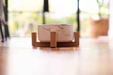 Керамічна миска для собак та котів Pet Wiz з бамбуковим підставкою, піднята миска для зручної позиції під час їжі та пиття, 5 кольорів, об'єм 850 мл (Мраморний сірий)