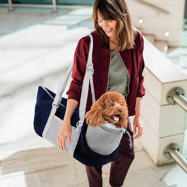 PETCUTE Сумка-переноска для собак та котів, дихаюча, знімний дно, регульована ручка, безпечний поводок, темно-синій