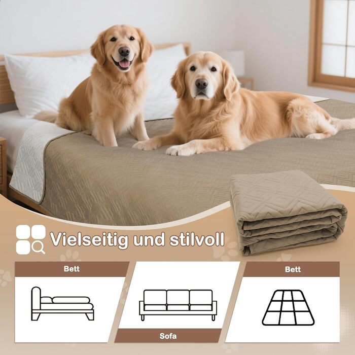 Водонепроникний килимок для собак Gyuro, двосторонній, міцний, для дивану та ліжка, миючий, для собак та котів (Темно-хакі + Хакі, 208*208 см)