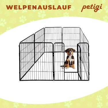 Вольєр для цуценят Petigi, металевий, складаний, для двору, 80x100 см, 8 секцій