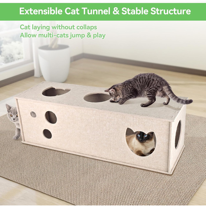 Туннель для котів Homegroove, великий філц L-подібної форми, інтерактивний, DIY, з отворами для спостереження (Бежевий, Прямий)