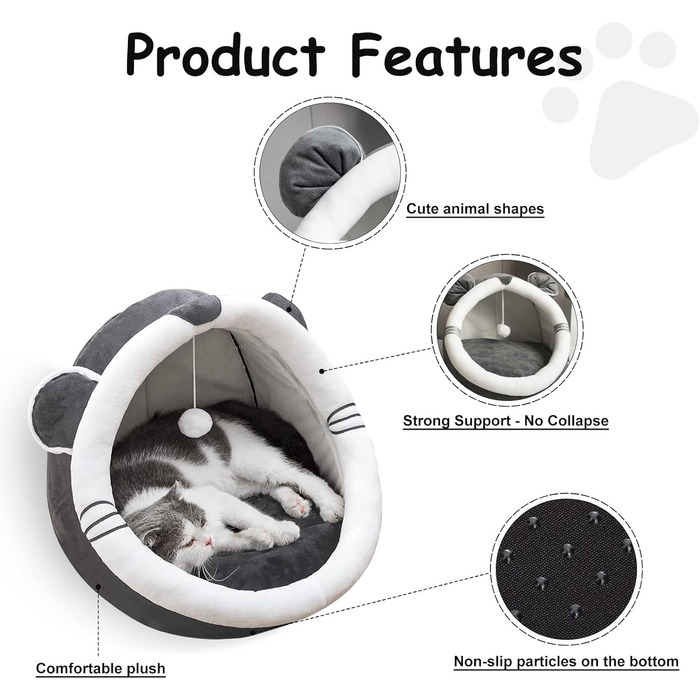 Кігтеточка-будиночок для котів Andiker, 40x40x33 см, плюшеве ліжко, напівзакритий гніздо, миється, знімається, з іграшкою-клубочком (сірий, миша)