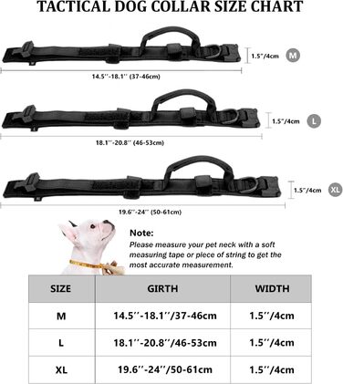 Тактичне обплетене нашийник для собак з контролем та ручкою, Military Soft, для великих собак (Чорний, M)