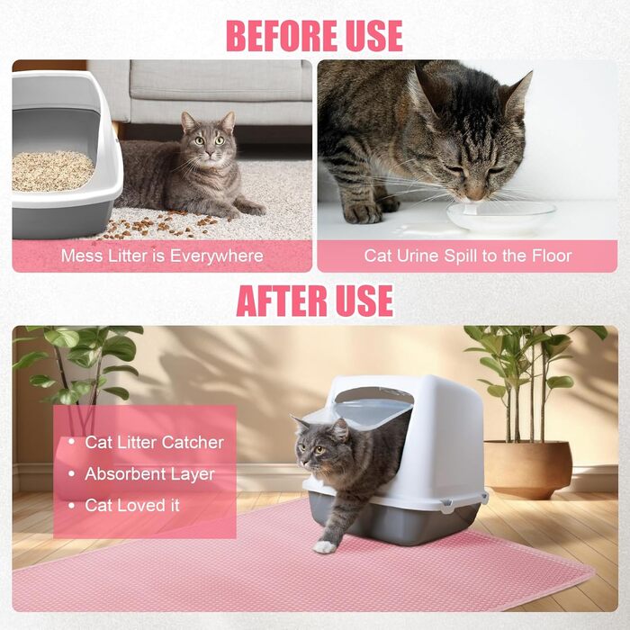 Килимок для котячого туалету TidyNuts, рожевий, XL (114,3 x 81,3 см), двошаровий, EVA, водонепроникний, контролює розсипання наповнювача