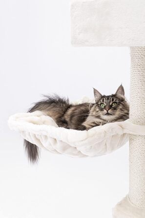 Когтеточка для котів Petrebels Cleopatra 134 см, преміум, XL лежанка, котяча будка, стовпи Ø9 см, бежевий/кремовий