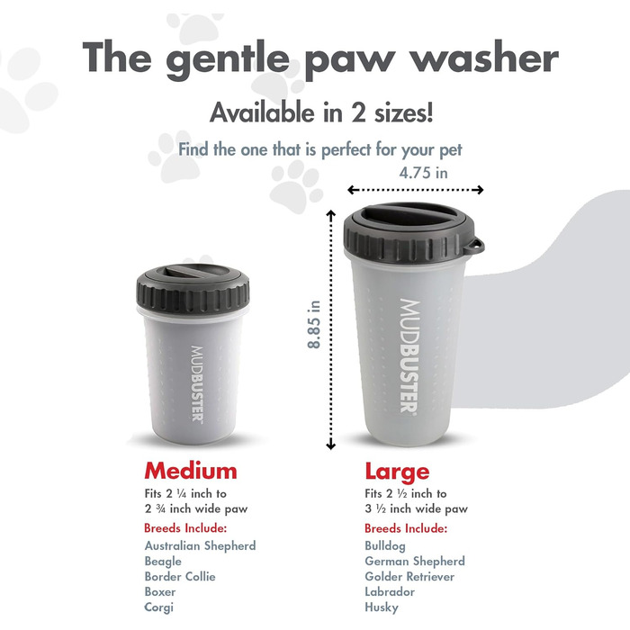 Dexas MudBuster: портативний очищувач лап для собак, розмір M, сірий, з кришкою