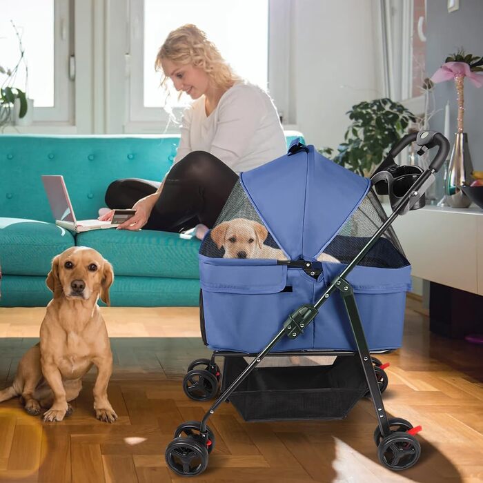 Дитяча коляска для собак та котів, складана, до 15 кг, з підстаканниками (Bleu, 50*65*99см)