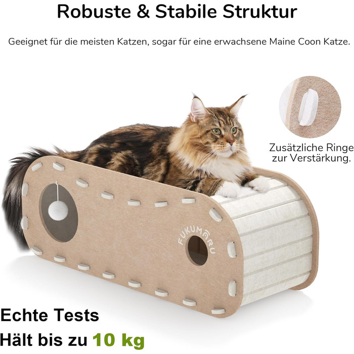 Кішка Будиночок FUKUMARU: Двошарове ліжко-печера з філцу, beige