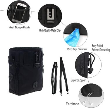 Сумка для ласощів для собак Hanwell з дозатором для прибирального інвентарю - водонепроникна, чорна