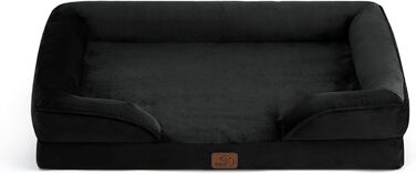 Ортопедичне ліжко для собак BEDSURE - 89x63 см, чорне. Зручне ліжко-софа для середніх собак з ефектною формою, з ортопедичною піною, миється, не ковзає. Розміри: 89 x 63 x 17 см