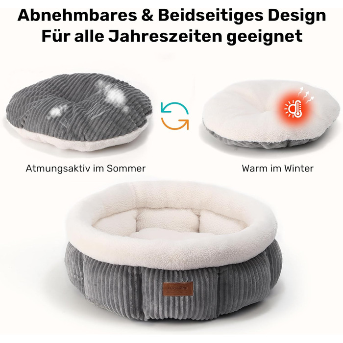 Ліжко для кота FUKUMARU, 48x48x20 см, сіре, м'яке, з бортиками