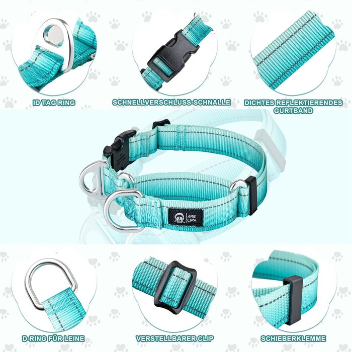 Відбиваюче нашийник для собак Martinage, нашийник-стоп для собак великих, середніх та малих порід, нашийник-стоп для Whippet, Greyhound, Saluki (Турквіс, S)