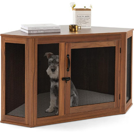 Клітка для собак COSTWAY XXL, кутова, з замком, подушкою, металевий каркас, 114 x 60 x 68 см