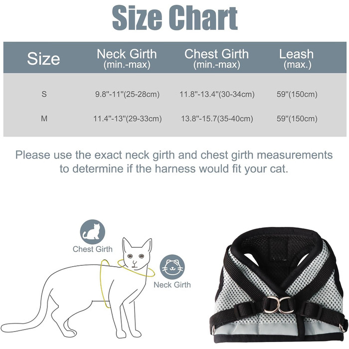 Нашийник для котів Bindokun з повідком, анти-вислизання, комплект, розмір M, сірий