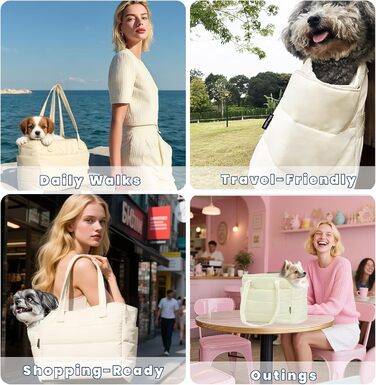 Легка переносна сумка для собак до 6,8 кг, степкова сумка-переноска для цуценят, з карабіном для безпеки, дамська сумка для собак для подорожей/покупок (Бежева)