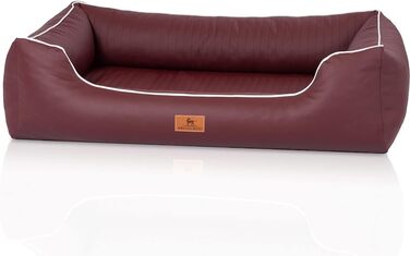 Ортопедичне ліжко для собак Knuffelwuff Lovelock M-L з штучної шкіри, 85 x 63 см. Знімний чохол, легко мити, для великих, середніх та маленьких собак (Вишневий)