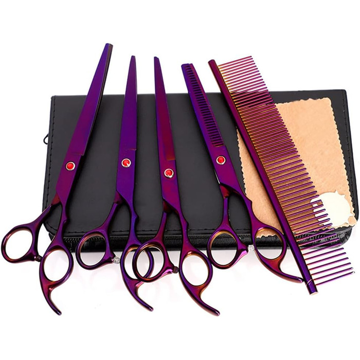 Набір ножиць для грумінгу собак, нержавіюча сталь, набір ножиць для догляду за домашніми тваринами, ножиці для грумінгу з гребінцем для собак та котів, чорний (фіолетовий)