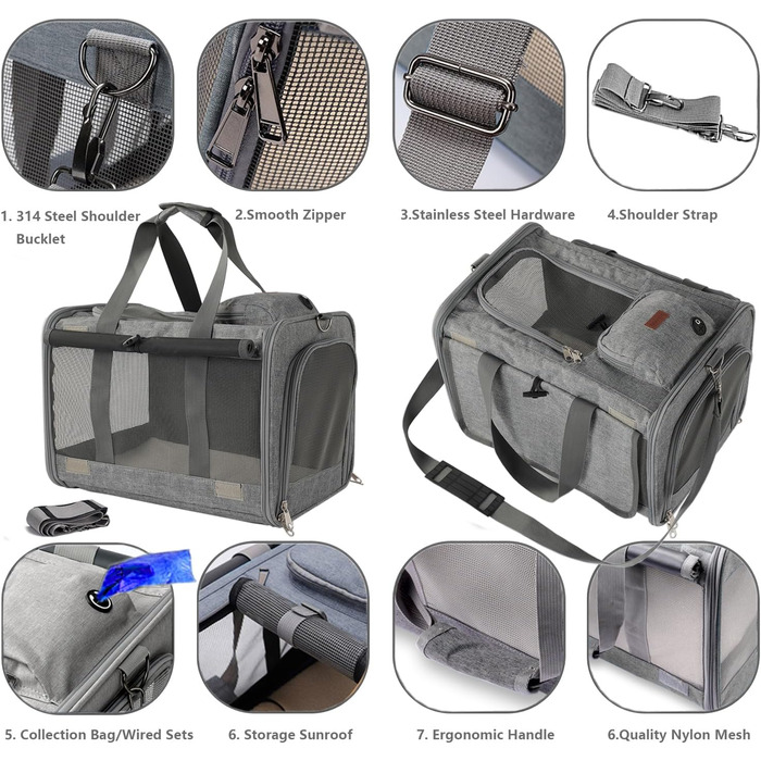 Транспортна сумка для собак та котів, сіра: зручна, дихаюча, для подорожей та прогулянок