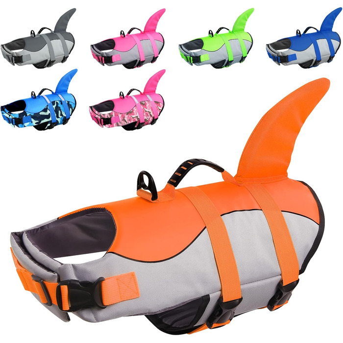 Спасальний жилет для собак CITÉTOILE у вигляді акули, оранжевий, розмір M (набір 1)