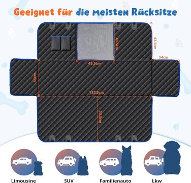 Накладка на сидіння автомобіля для собак SUPERWSLING, чорно-сіра, з захистом боків та сіткою, вологостійка, з ременями безпеки та захистом багажника