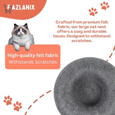 FAZLANIX Сірий тунель-ліжко для котів і собак, 50 см, фетровий знімний будиночок-іграшка