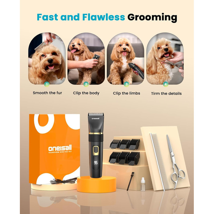 Машинка для стрижки собак Oneisall Leise Hundeschermaschine Upgrade Pro: професійна модель для собак та котів, акумулятор 2000mAh, водонепроникність IPX7, для догляду за шерстю вдома