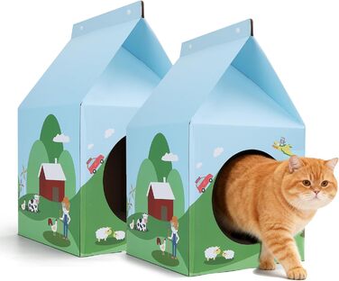 Nobleza Будинок для котів з картону з когтеточками та котячою м'ятою, простий у збиранні, когтеточки для котів, печеринка для котів, для закритих приміщень (2 шт.)