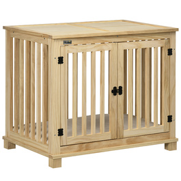 Pawhut Dog Cage Клітка для середніх собак з подушкою Будка для собак з натурального дерева в кремово-білому кольорі 82,5x57x72см