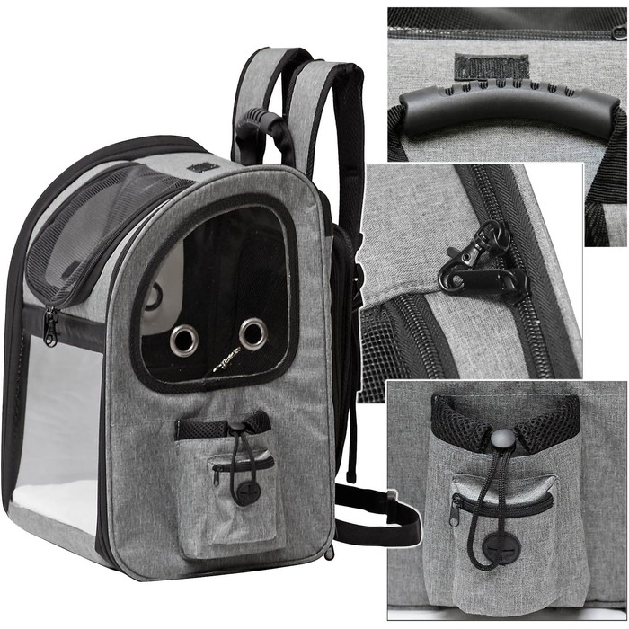 Рюкзак для собак та котів Fudajo, 32x27x40 см, до 6 кг, чорно-сірий, розкладний, для подорожей