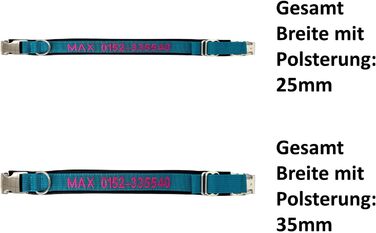 Ошийник для собак з можливістю персоналізації - XS-XXL - індивідуальне замовлення: вишивка імені та номеру телефону - широкий та регульований