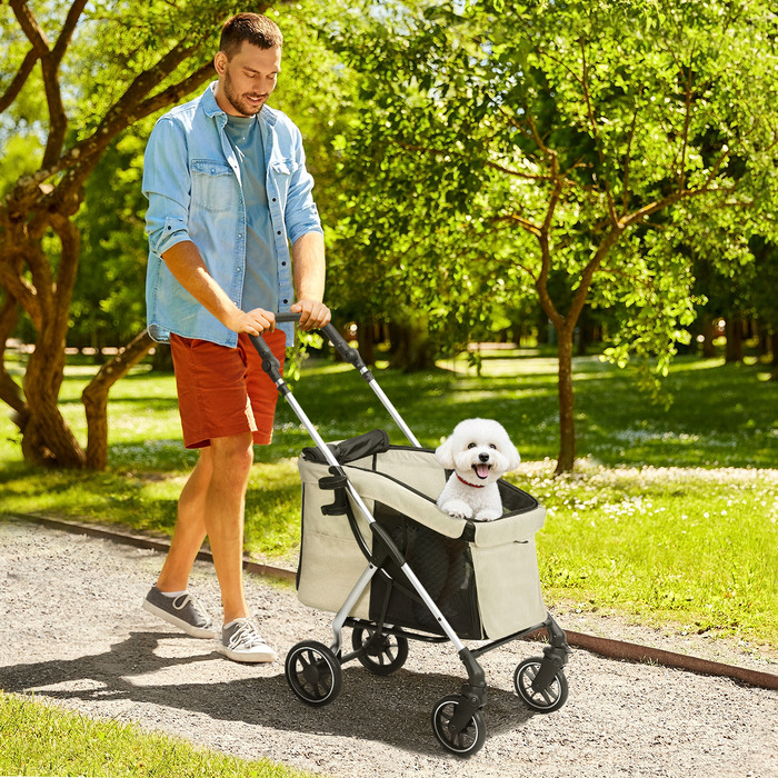 PawHut Коляска для собак Light Dog Buggy з алюмінію Складна для собак і кішок до 10 кг Кішка Баггі з подушками Вікна Двері Кошик для зберігання Котяча коляска Баггі Хакі | Аосом