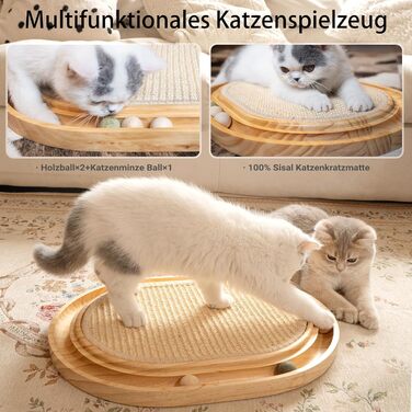 CheerPals Кігтеточка для котів 2-в-1 з натурального сизалю та м'яти, з масивного ясеня, 43x33x3 см