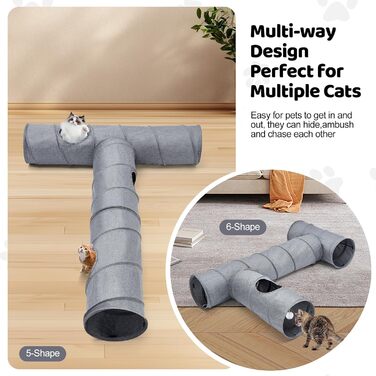 Туннель для котів Odoland з льону, складаний, з м'ячиком. Іграшка для котів, цуценят та дрібних тварин. Сірий колір
