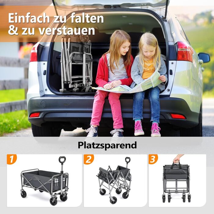 Візок Bonnlo для перевезення вантажів, 100 кг, 600D Oxford, сталевий каркас, 74,5×45,5×84 см (сірий)