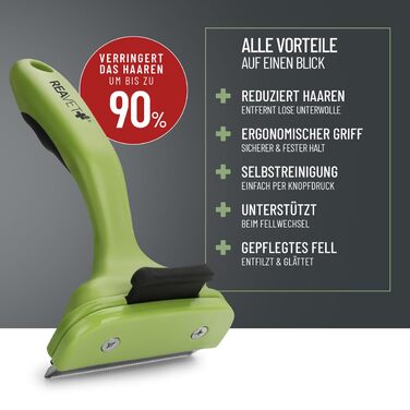 Гребінець для підшерстка ReaVET для собак та котів з короткою шерстю, середніх порід | Видаляє підшерсток, доглядає за верхнім шаром | з кнопкою самоочищення | ідеальний для сезонного линяння